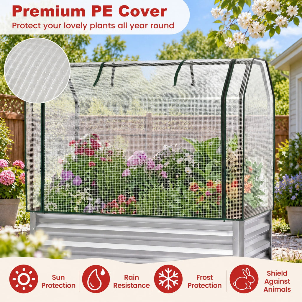 Airfind Galvanized Raised Garden Bed with Legs and Greenhouse Cover for Vegetable Flower, 175 LBS Capacity, Electroplated Metal PE Frame, Silver