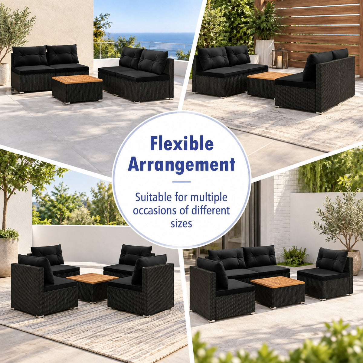Airfind 5 Piece Outdoor Furniture Set with Solid Tabletop and Soft Cushions, Chair 400 lbs Capacity, 27 x 25 x 25 Footprint, Black