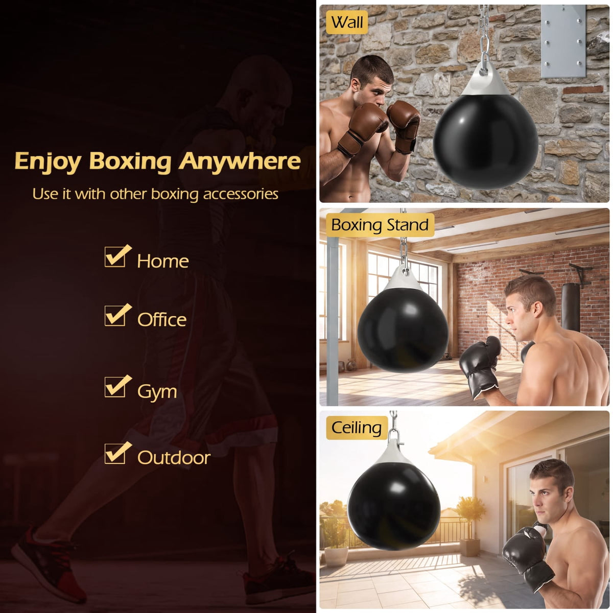 Airfind 21 Inch Water Aqua Punching Bag with Adjustable Metal Chain and Water Hose for Home Gym Boxing and Reaction Training, Black