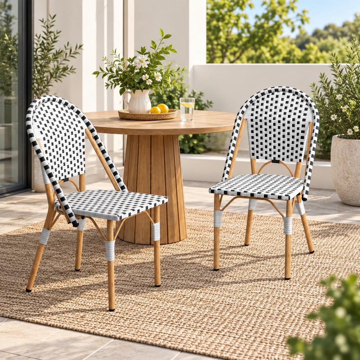 Airfind French Bistro Chair Set of 2 with Galvanized Metal Framex, 330 lbs Net Weight of 2 Chairs: 24.5 lbs Capacity, White