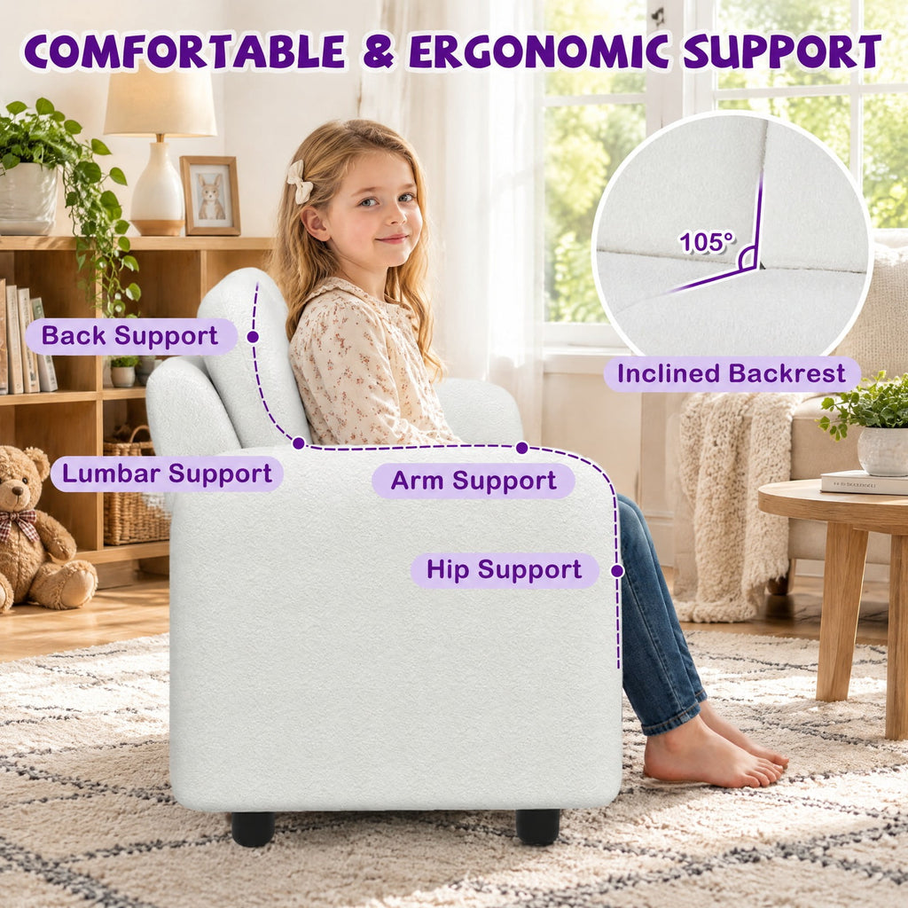 Airfind 2-Seat Kids Sofa Toddler Sofa Couch with Soft Teddy Fleece Upholstery and Solid Wooden Frame, 330 lbs Capacity, for 3+ Years Old, White