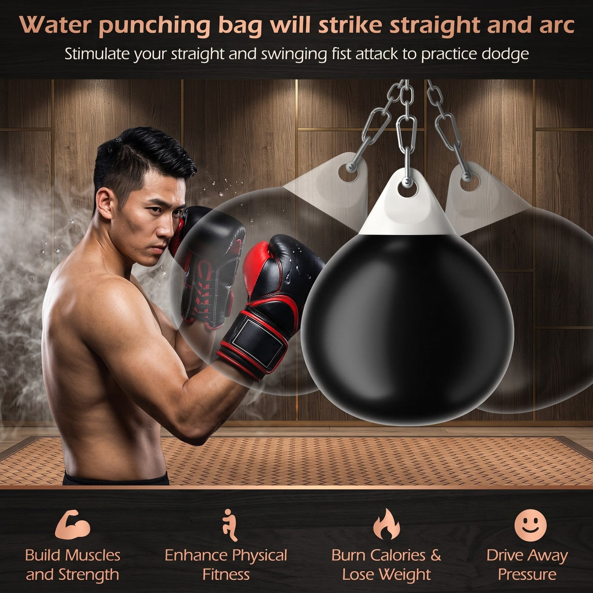 Airfind 18 Inch 110 lb Heavy Aqua Water Punching Bag with Adjustable Metal Chain and Water Injector for Home Gym Boxing MMA Training, Black