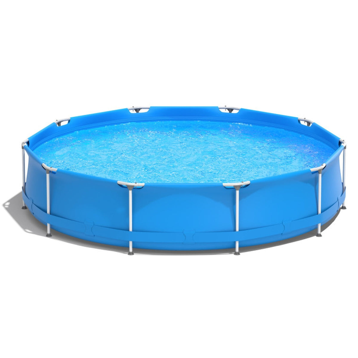Airfind 12ft x 30in Round Above Ground Swimming Pool with Iron Frame & Pool Cover, 3-Layer PVC Mesh, Blue