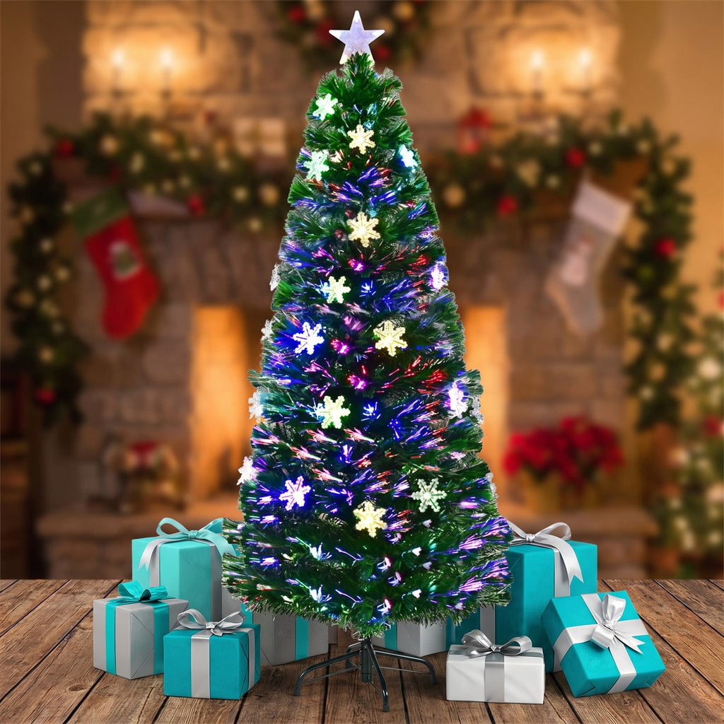 Airfind LED Optic Artificial Christmas Tree with Snowflakes-5 Feet, PVC Frame, 2.4 x 5 (Diameter x H) Height: 5 ft Weight: About 8 lbs Footprint