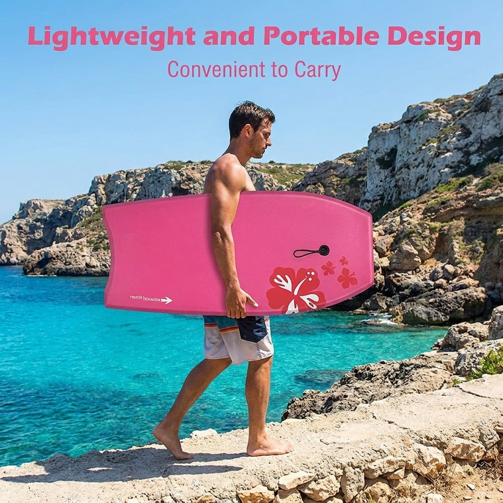 Airfind 33 Inch IXPE Bodyboard for Kids ¡ª Cool-Touch Deck, EPS Core, HDPE Slick Bottom, Crescent Tail, Coiled Wrist Leash Included (Pink)
