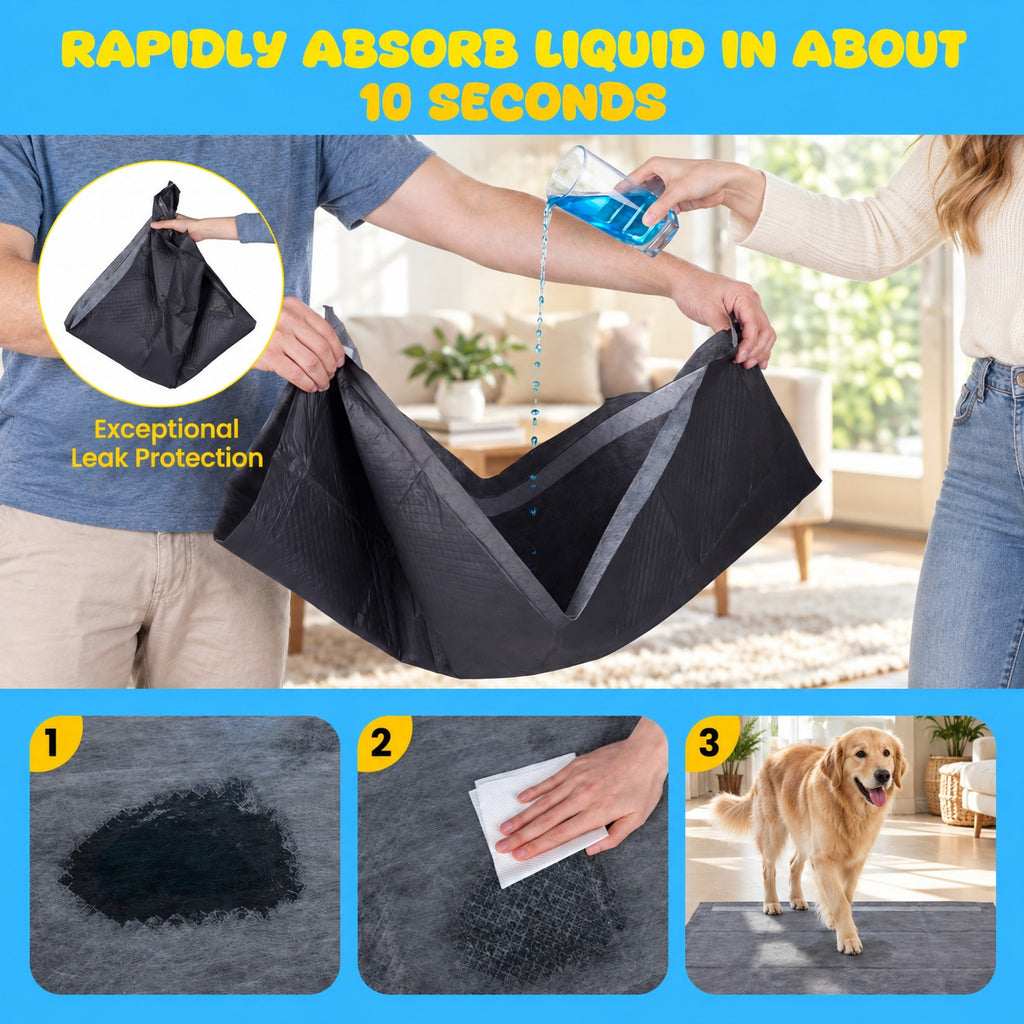 Airfind 35.5 x 24 Charcoal Dog Pee Pads 6-Layer for Dogs, Non-woven Fabric Fluffy Pulp PE Film Absorbent Tissue Pee Frame, Black