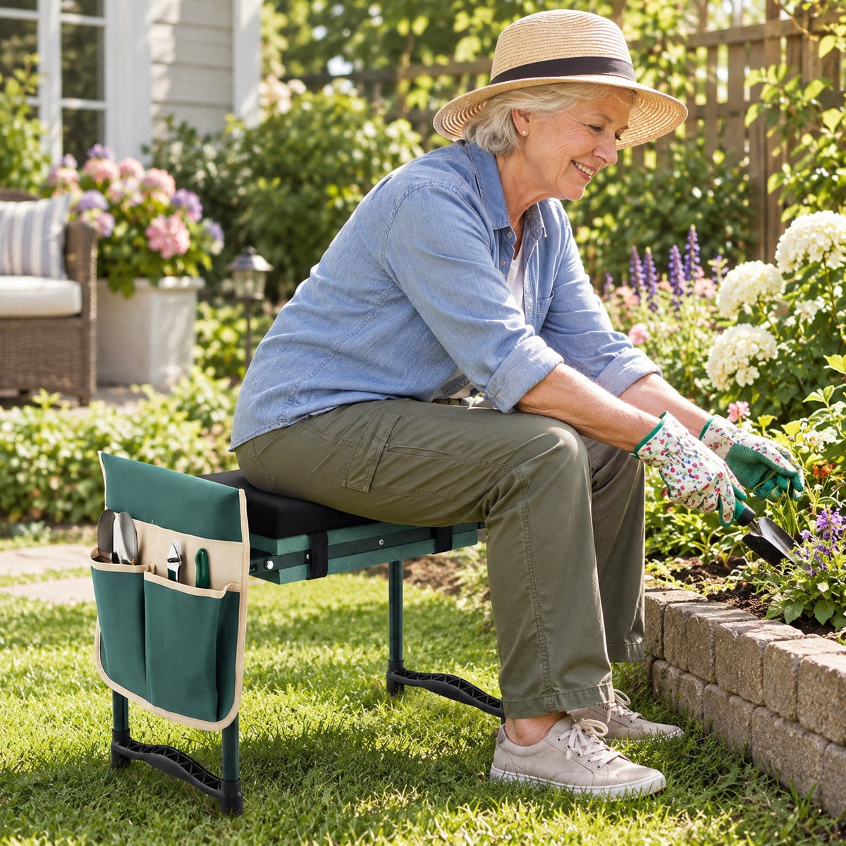 Airfind Garden Kneeler and Seat Foldable Gardening Stool with Wide EVA Foam Padding, 350 lbs Capacity, Metal EVA Frame, 21 x 12 x 17 Footprint