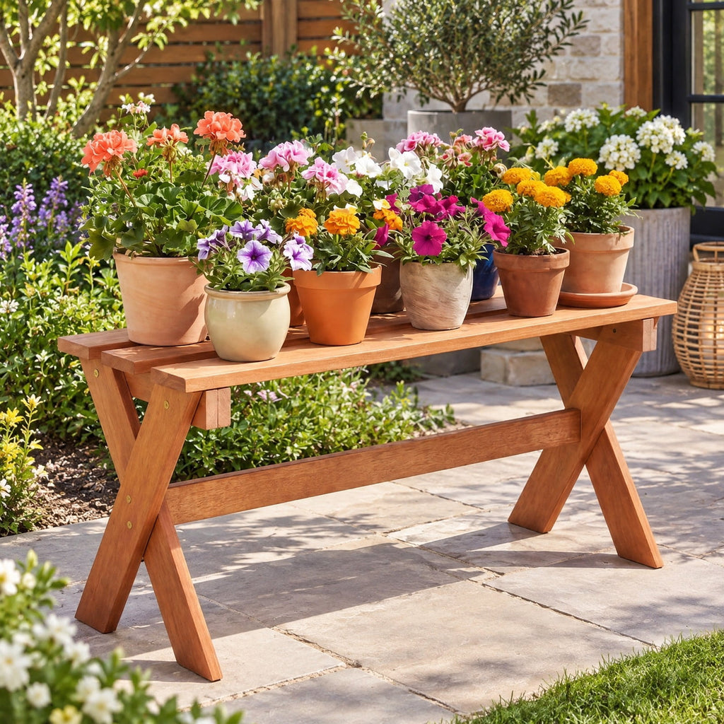 Airfind 36 Outdoor Solid Wood Bench Set of 1 Backless Patio Dining Bench with Teak Oil Finish, 660 lbs Capacity, Hardwood Frame, Wood