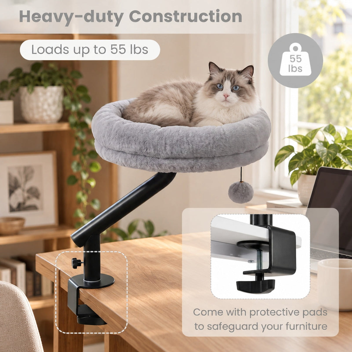 Airfind 360¡ã Rotating Cat Desk Bed for Indoor Cats with Removable Perch, 13.5 Inch X 3.5 InchOverall Height 15.5 InchWeight for Convenient Everyday Use, Gray