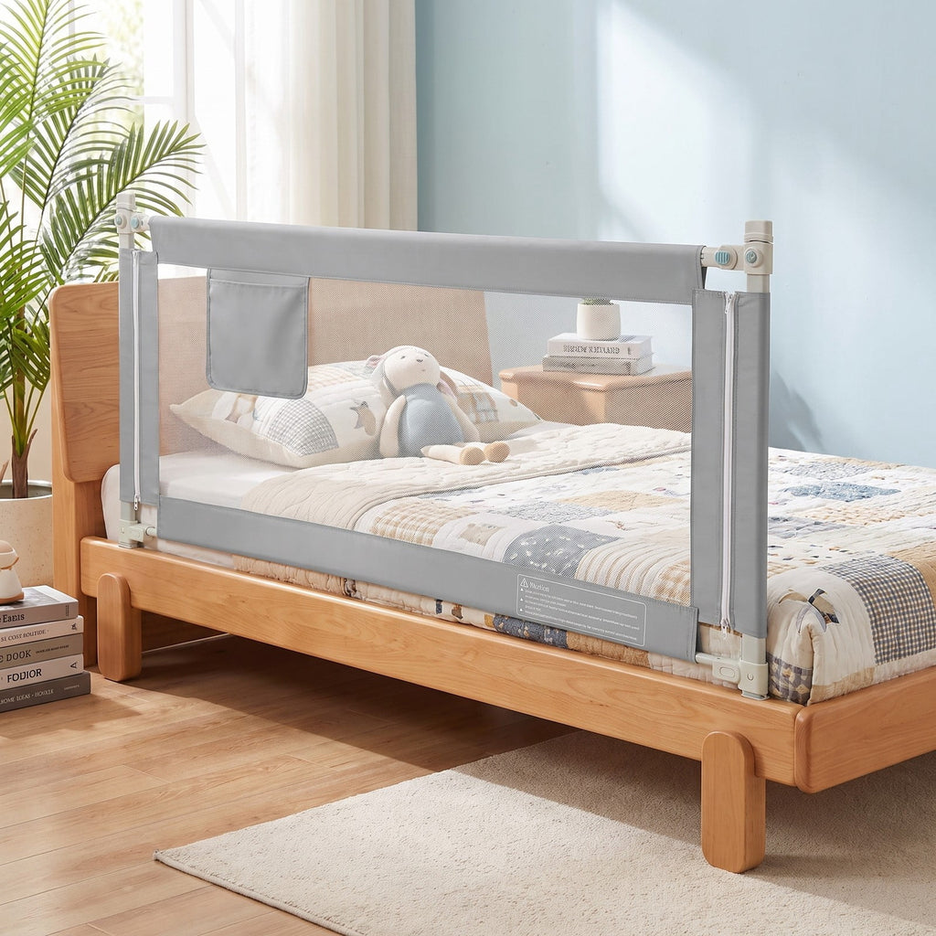 Airfind 57 Inch Toddlers Vertical Lifting Baby Bed Rail Guard with Lock, Steel oxford fabric Frame, 57 x 10 x 40 Footprint, Grey