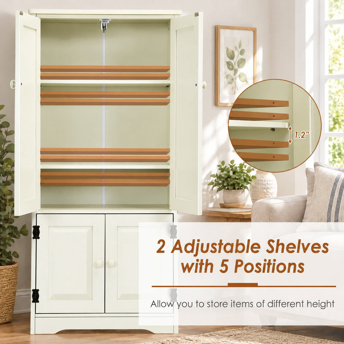 Airfind Accent Storage Cabinet Adjustable Shelves, MDF Frame, 24in x 13in x 49in (L x W x H) Other Footprint, White