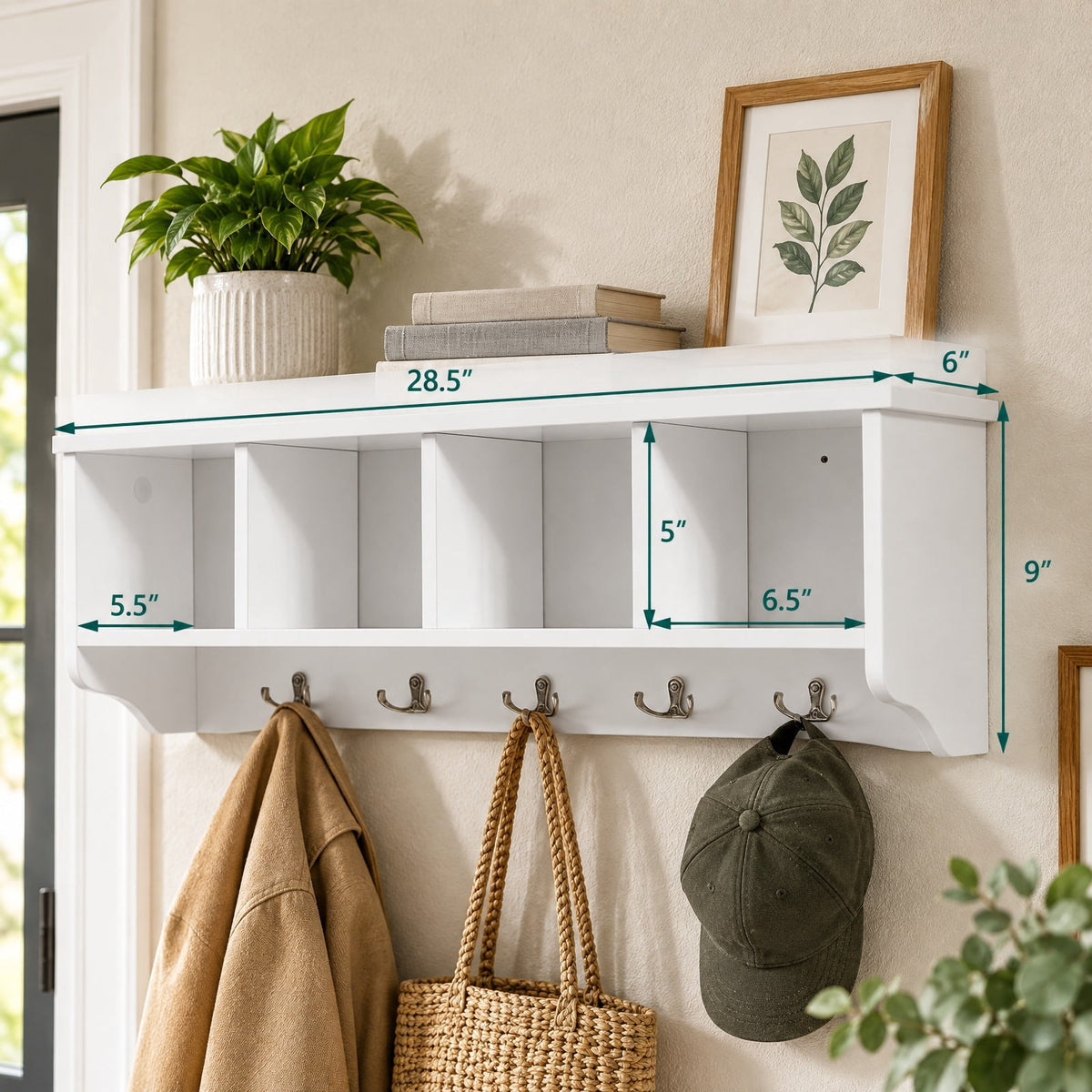 Airfind Wall-Mounted Storage Cabinet Hanging Entryway Shelf Coat Rack, 11 lbs Capacity, P2 MDF Frame, White