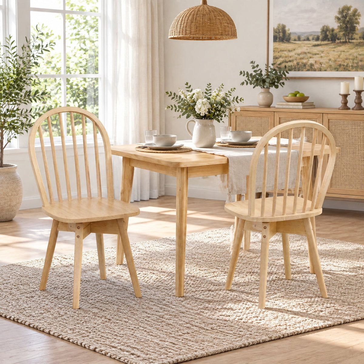 Airfind Dining Chairs, Swivel Windsor, Set of 2 with Solid Rubber Wood Frame, Chair 330 lbs Capacity, Rubber Wood Frame, 17.5 Inch x 21 Inch x 36 Inch, Natural