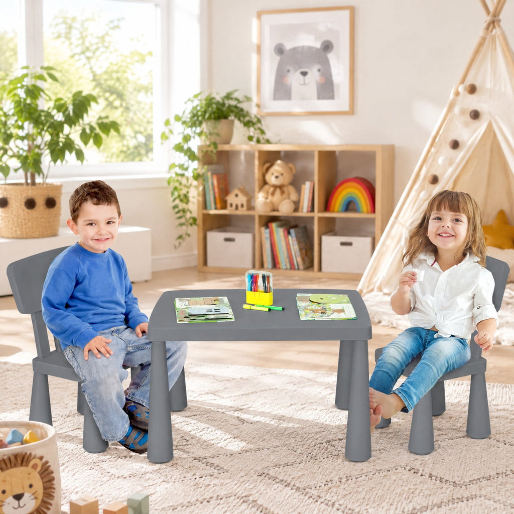 Airfind Table and Chair Set, 3 Pieces Multifunction Activity Youth Play, 110 lbs Capacity, PP Frame, 30 Inch x 21 Inch x 19 Inch Footprint, Gray