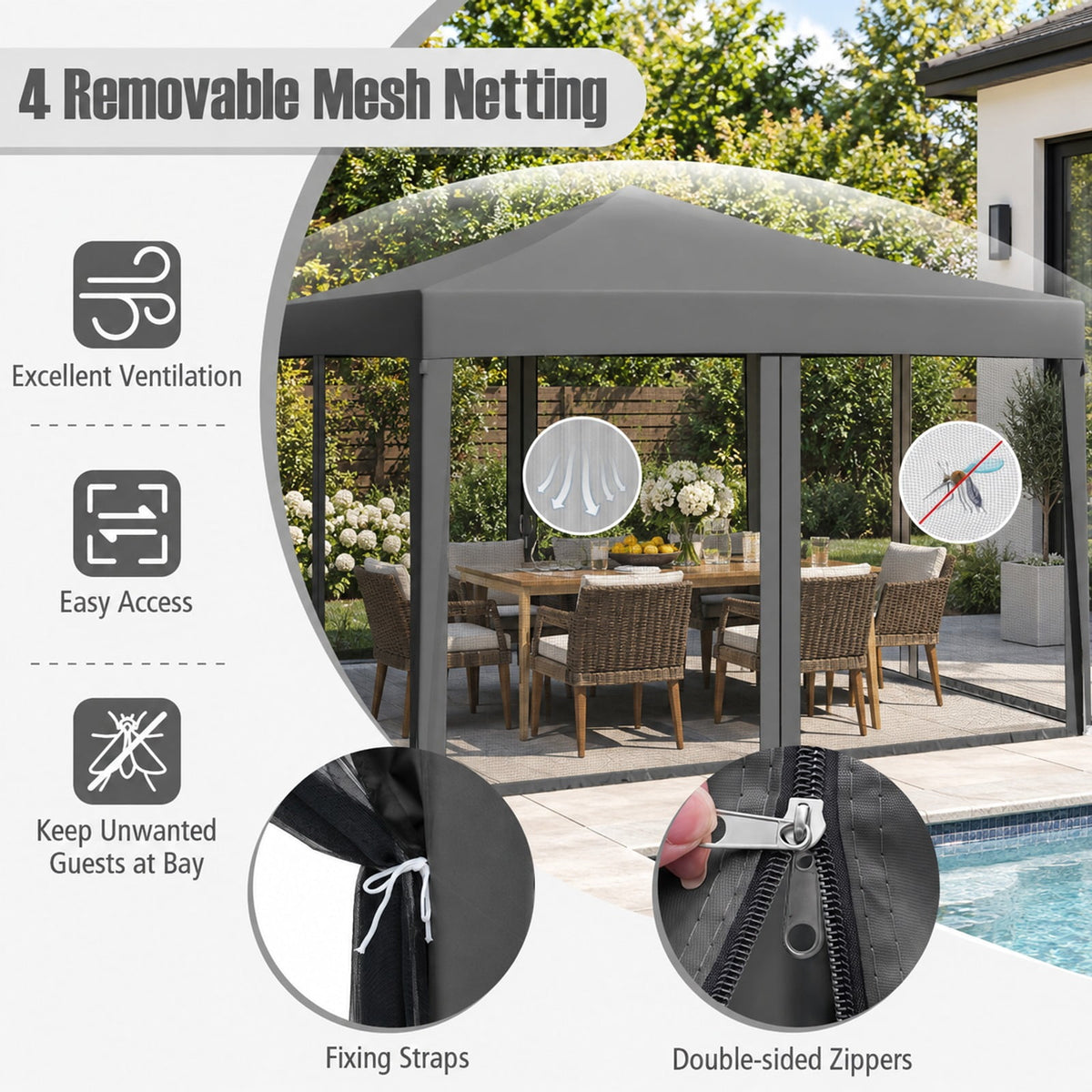 Airfind 10 FT x 10 FT Pop-Up Canopy Tent Easy Setup Instant Folding Shelter with Mesh Netting, 210D Oxford Fabric Frame, Gray