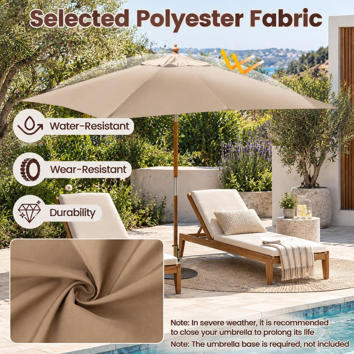 Airfind 7 Feet Outdoor Rectangular Patio Umbrella with 3 Adjustable Heights, Fabric Hardwood Bamboo Frame, 7 x 5.5 x 7.7 ft Umbrella Footprint