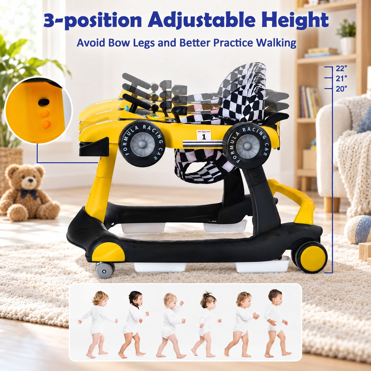 Airfind 4-in-1 Foldable Activity Push Walker with Adjustable Height, 25 lbs Capacity, PP polyester sponge Frame, 29 x 24 x 20/21/22 Footprint