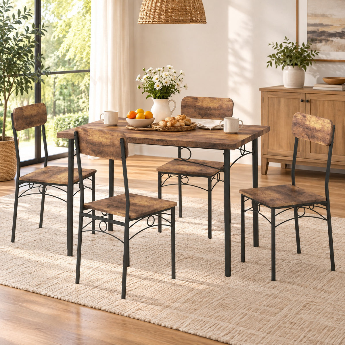 Airfind 5-Piece Industrial Dining Table Set for 4 for Small Place Apartment, 200 lbs Capacity, MDF Metal Frame, Coffee