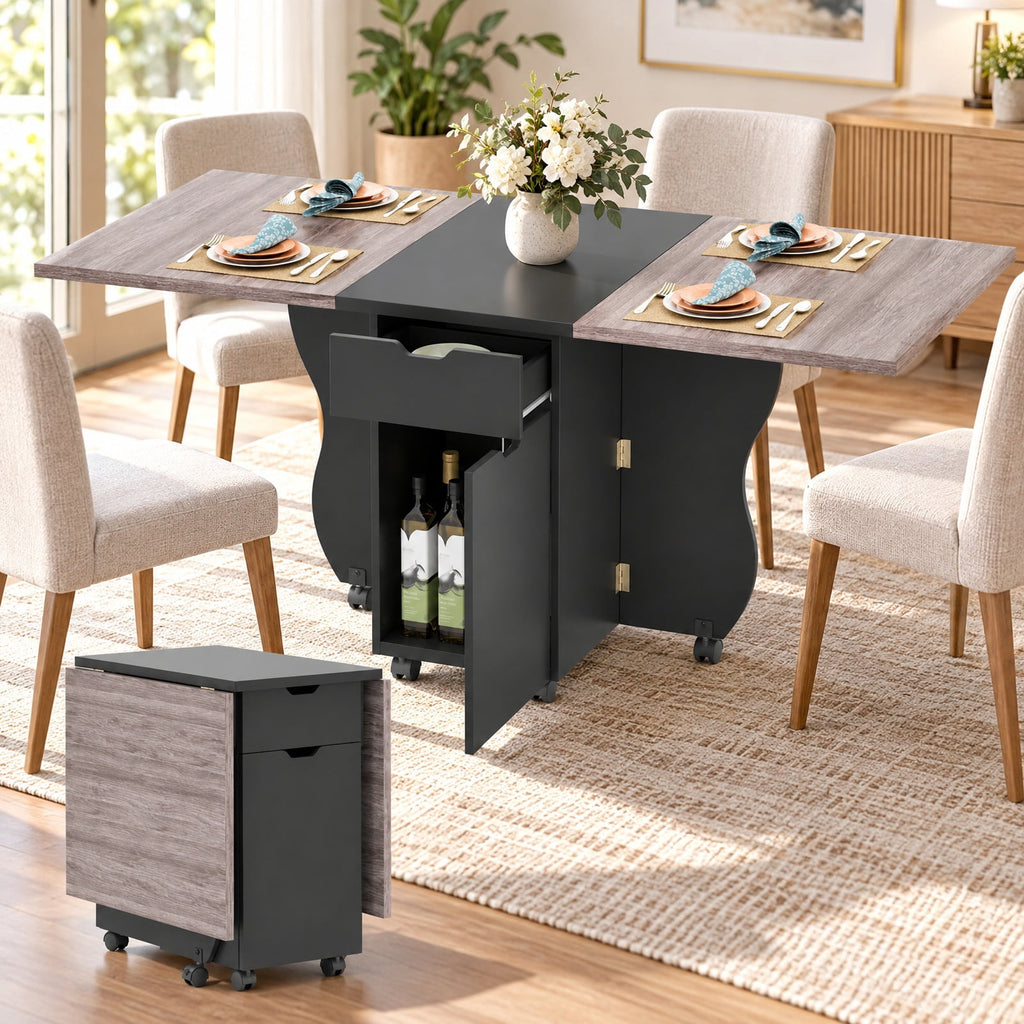 Airfind Folding Dining Table 3-in-1 Space-Saving Drop Leaf Kitchen Table with Lockable Wheels, 60 kg Capacity, 63.2 x 27.6 x 29.5 Footprint