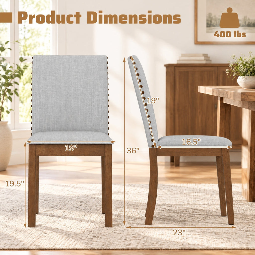 Airfind Set of 2 Upholstered Dining Chairs with Padded Seat for Living Room, 400 lbs Capacity, Rubber Wood Sponge Linen Fabric Frame, Walnut