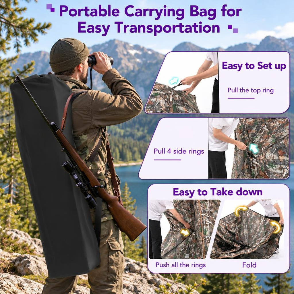 Airfind 5-IN-1 Detachable Hunting Blind for 2-3 People with Skylight, 150D Oxford Fabric PU Coating Fiberglass Pole Frame, Camouflage