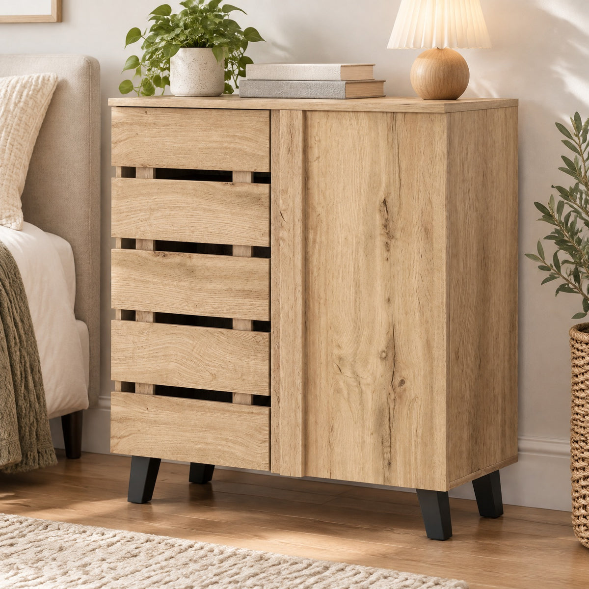 Airfind 4-Tier Shoe Cabinet 2-Door Storage Organizer with Louvered Door, 90 lbs Capacity, MDF Engineered Wood Frame, 31.5 x 13 x 34.5 Footprint