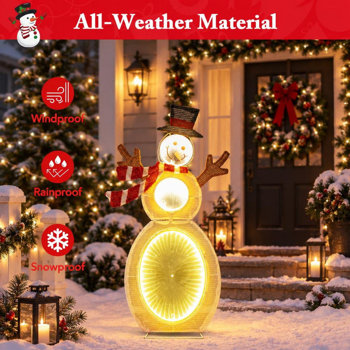 AIRFIND Lighted Snowman Christmas Decoration, 2.6 ft Figure with 105 LED Lights, Mirror Accents, Metal Stand and Ground Stakes for Yard Display
