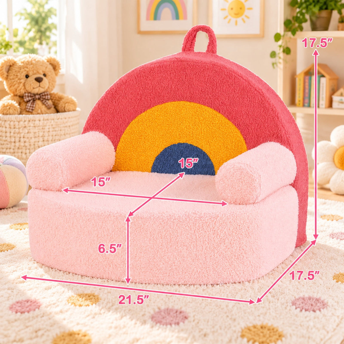 Airfind Kids Sofa Toddler Foam Couch with Soft Fleece Fabric Cover, Teddy Fleece Fabric Frame, for 3+ years old, 21.5in x 17.5in x 17.5in Footprint