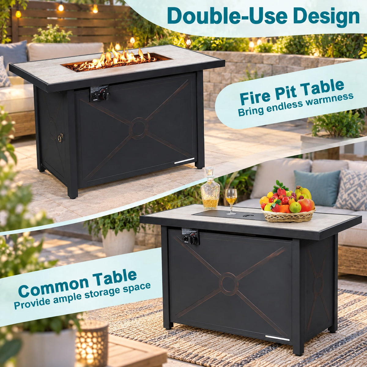Airfind 42 Inch 60000 BTU Propane Fire Pit Table with Ceramic Tabletop, Steel Frame, 42 x 20 x 25 Footprint, Black
