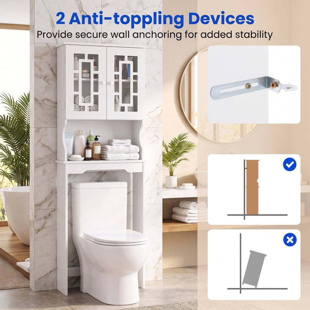 Airfind Bathroom Spacesaver Over the Toilet Door Storage Cabinet, 154 lbs Capacity, Engineered Wood Tempered Glass Frame, White