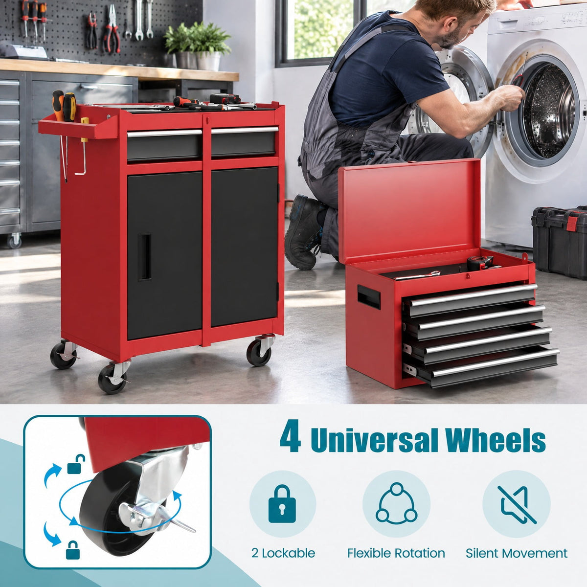 Airfind 2-in-1 Tool Chest and Cabinet with 5 Sliding Drawers-Black and Red, 220.5 lbs Capacity, Steel rubber-plastic synthetic Frame, Gray