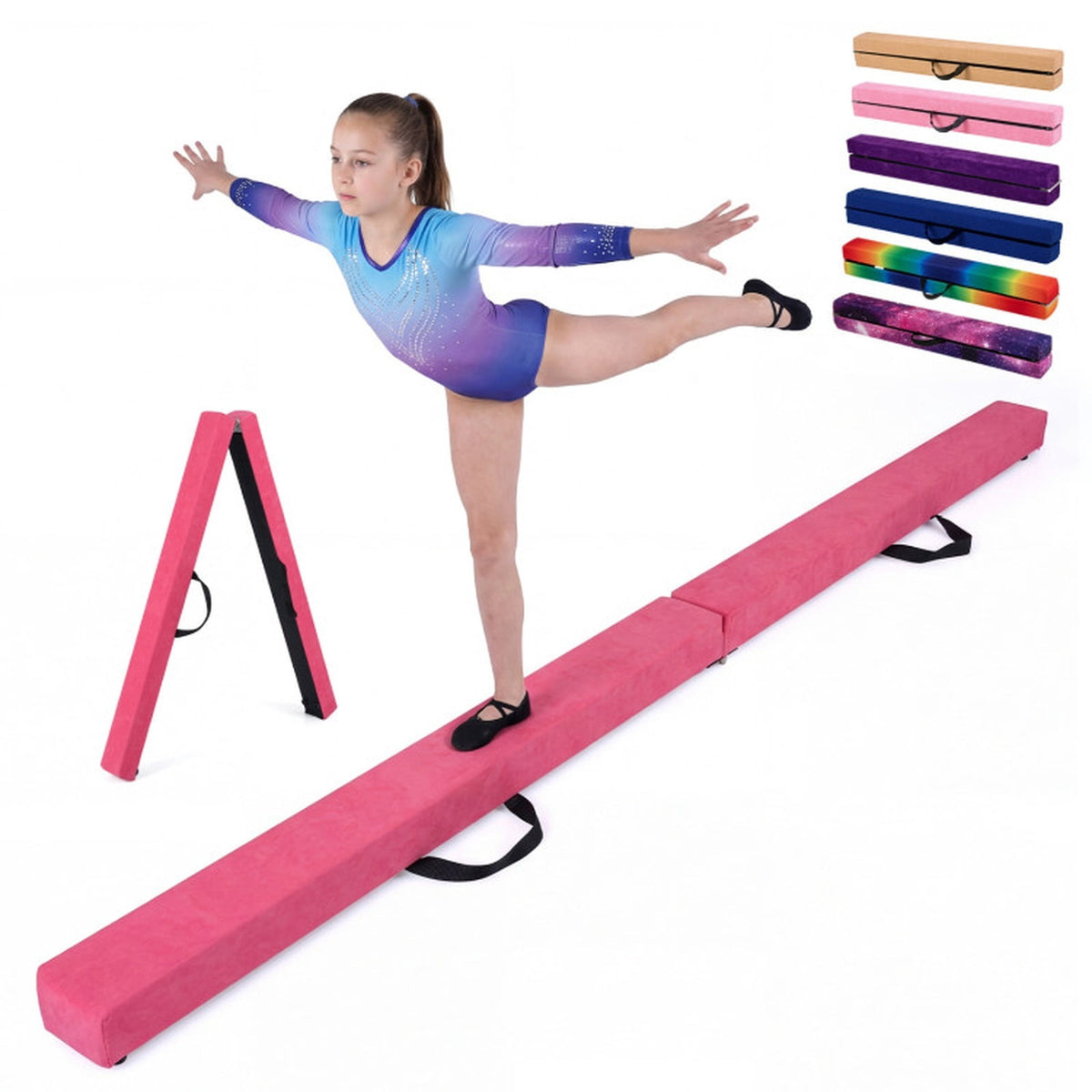 Airfind 7 Feet Folding Portable Floor Balance Beam with Suede Cover and Anti Slip Base for Kids Gymnastics Training at Home, Pink