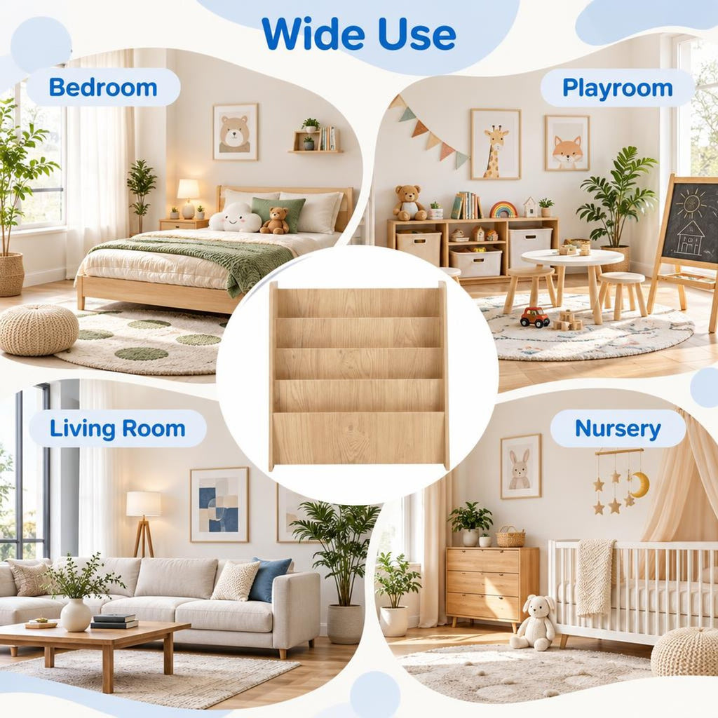 Airfind 4-Tier Kids Bookshelf with Deep Compartments for Bedroom, Natural, 4 open and deep compartments for book storage