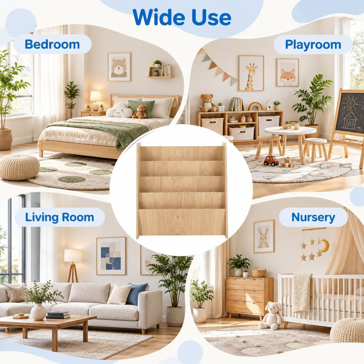 Airfind 4-Tier Kids Bookshelf with Deep Compartments for Bedroom, Natural, 4 open and deep compartments for book storage