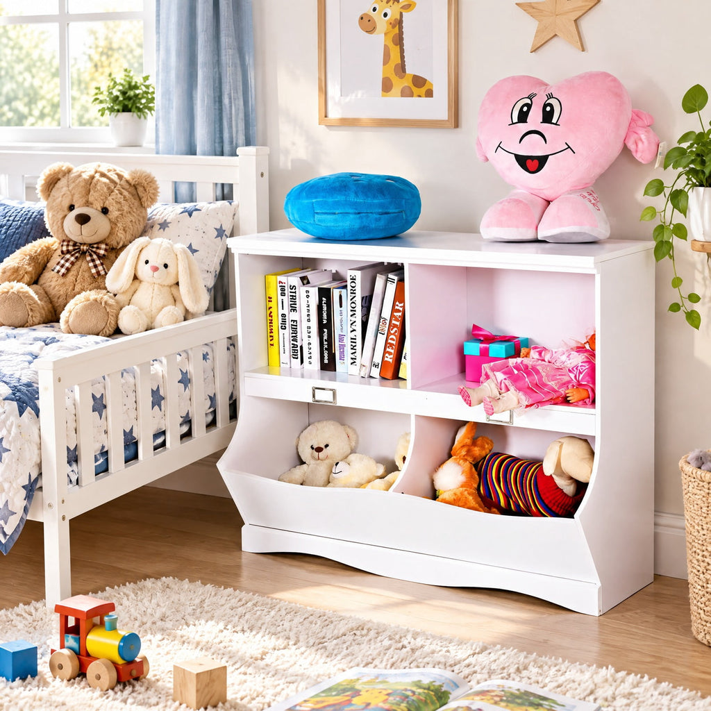 Airfind Kids Storage Unit Baby Toy Organizer Children Bookshelf Bookcase, Wood All hardware included Frame, White