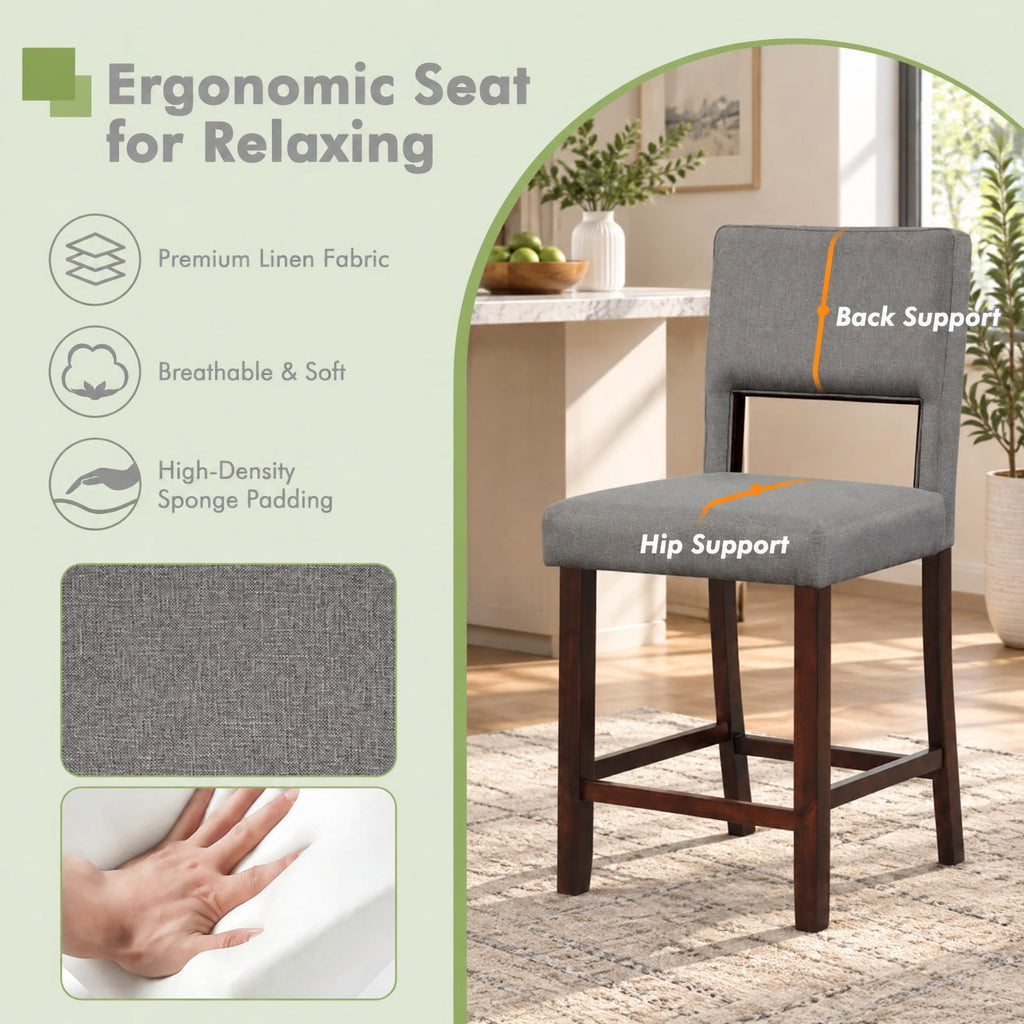 Airfind 2 Piece Bar Chair Set with Hollowed Back and Rubber Wood Legs, 400 lbs Capacity, Rubber Wood Acacia Wood Sponge PVC Leather Frame, Gray
