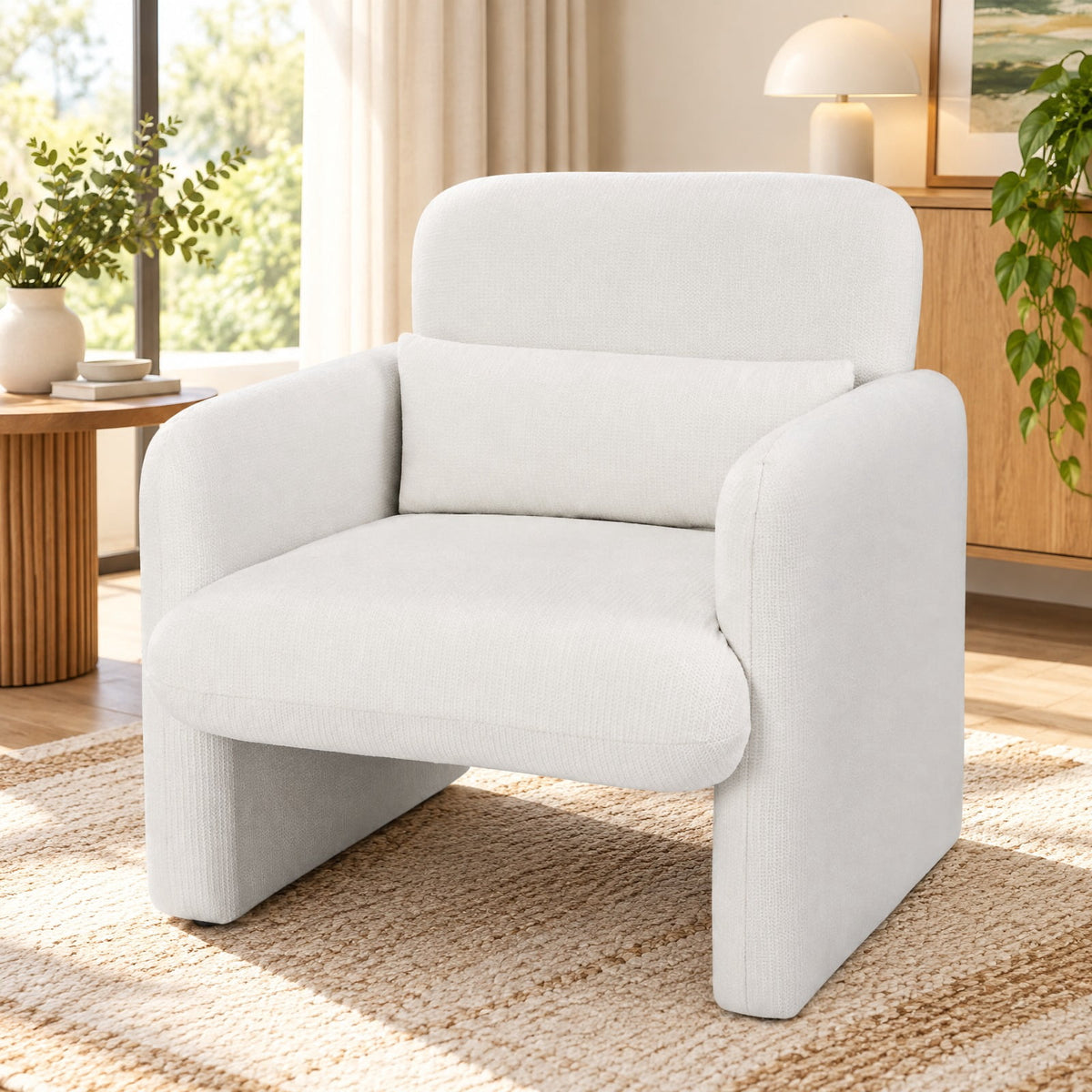 Airfind Modern Upholstered Chenille Accent Chair with Removable Lumbar Pillow, 330 lbs Capacity, Chenille Fabric Sponge PP Cotton Wood Frame, White
