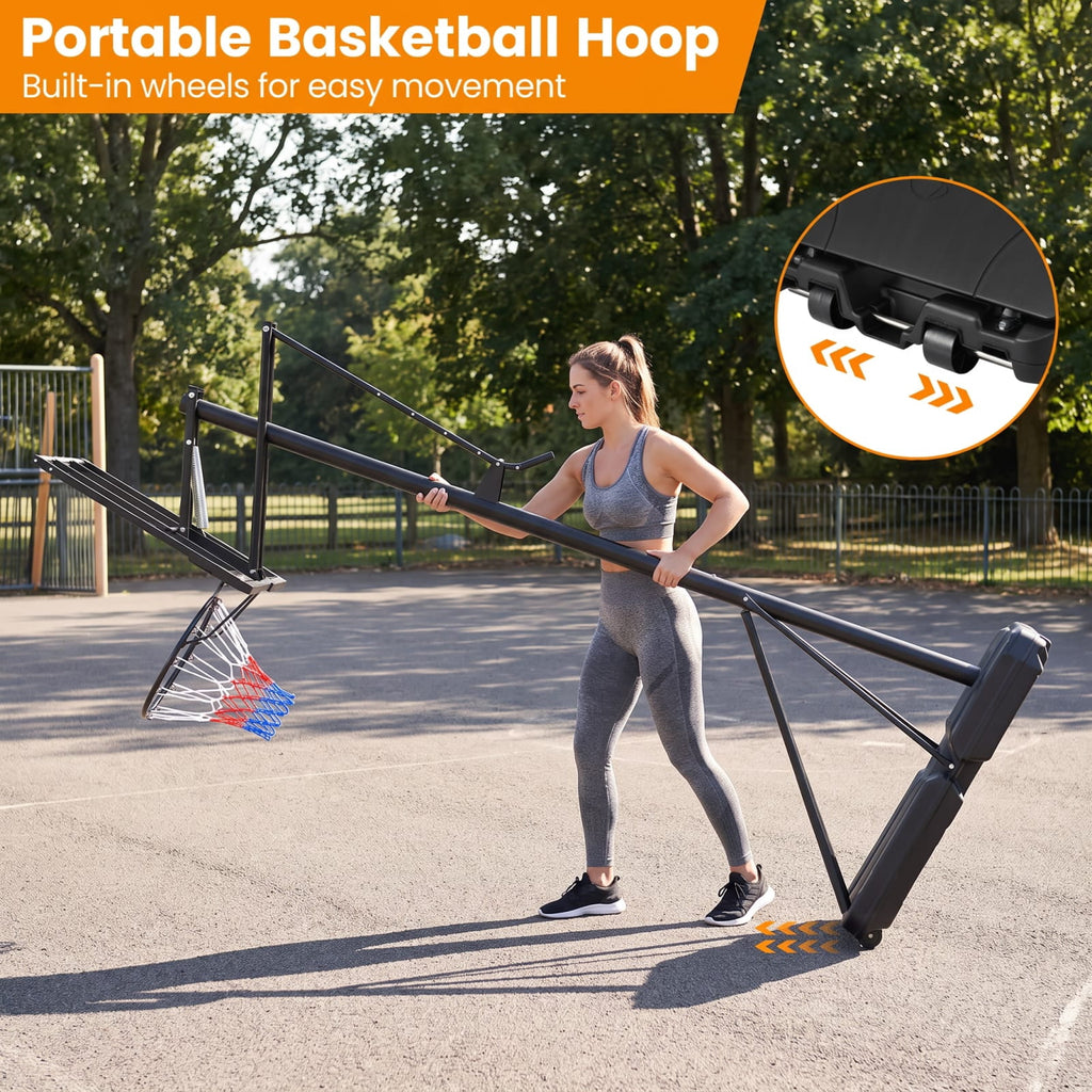 Airfind Outdoor Basketball Goal System with 8 to 10 Foot Hand Crank Adjustable Height Shatterproof Backboard and Rebounder for Backyard, Black