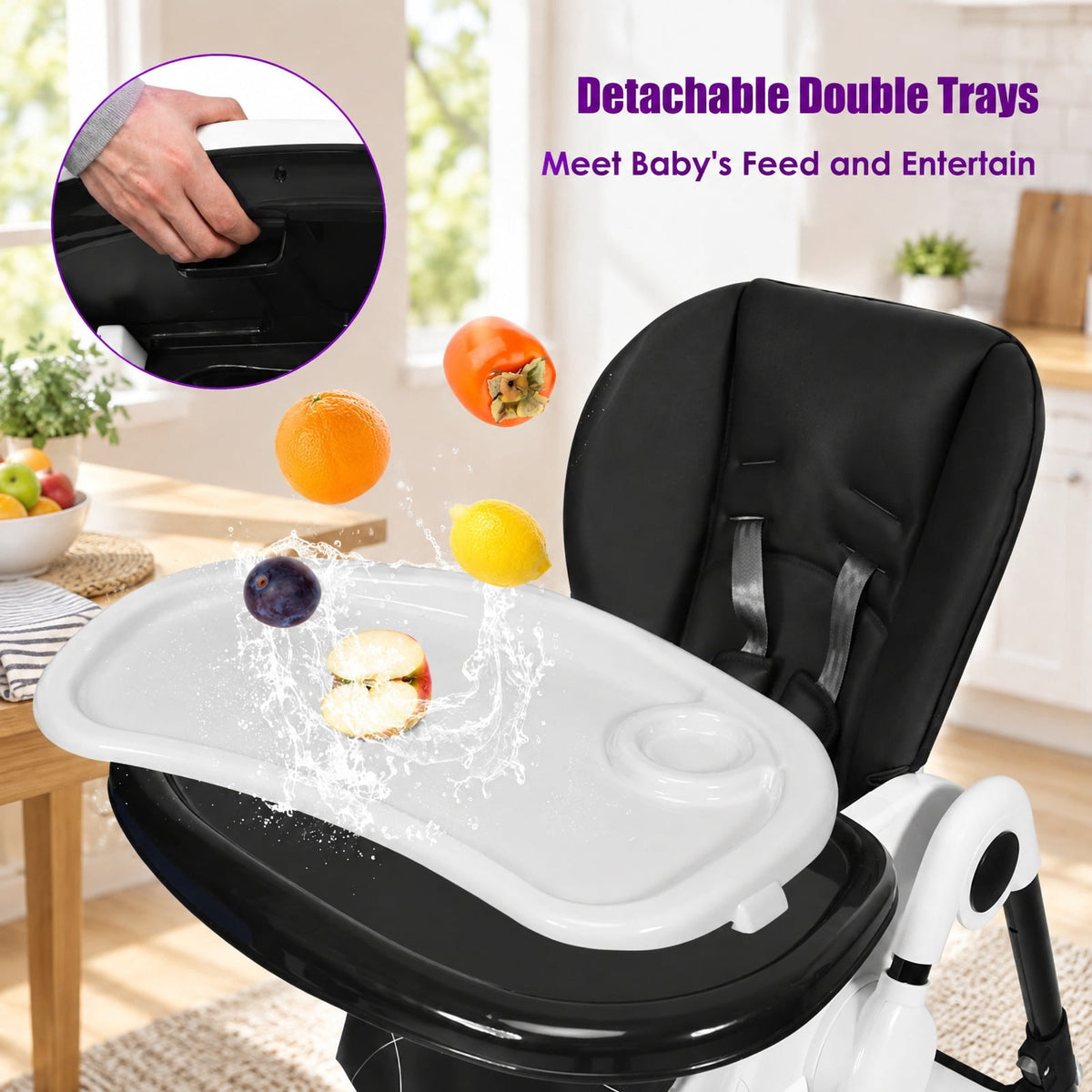 Airfind A-Shaped High Chair with 4 Lockable Wheels, 50 lbs Capacity, Iron Frame, for 0-36 months, 22 x 26 x 32 Footprint, Black