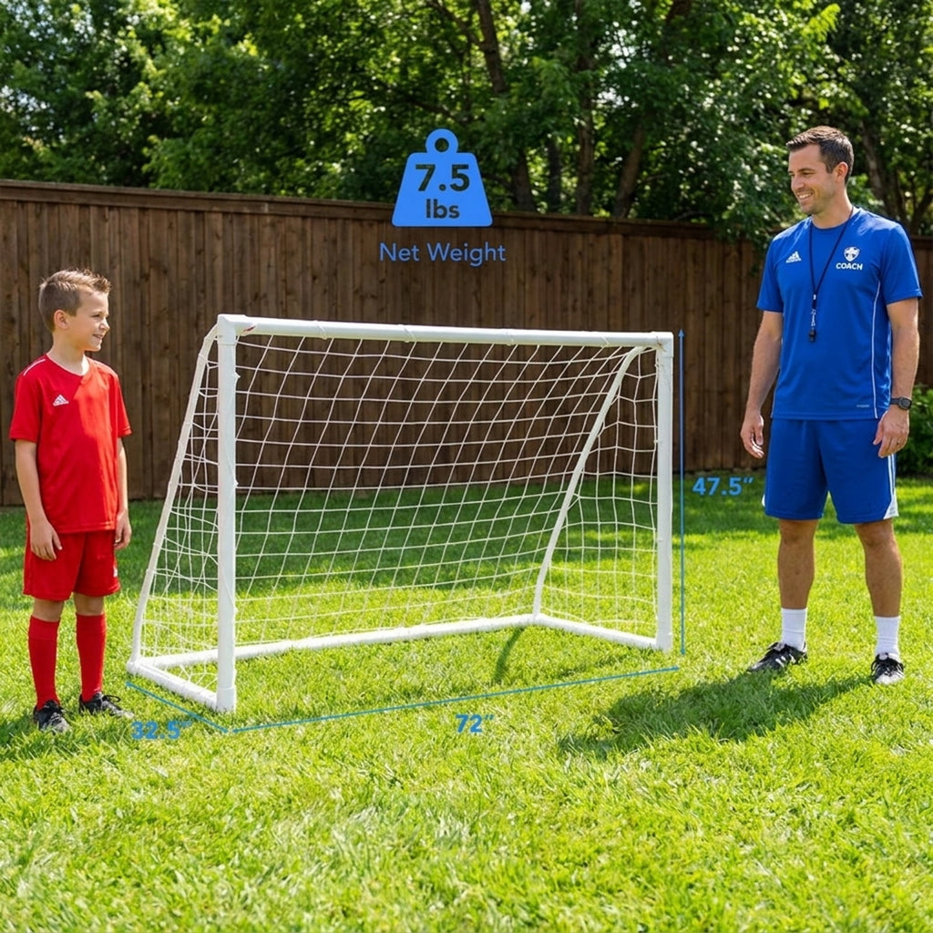 Airfind 6x4 Feet Outdoor Backyard Soccer Goal with Heavy-Duty UPVC Frame and Ground Pegs and Carry Bag and All-Weather Net for Kids Youth Practice Training, White