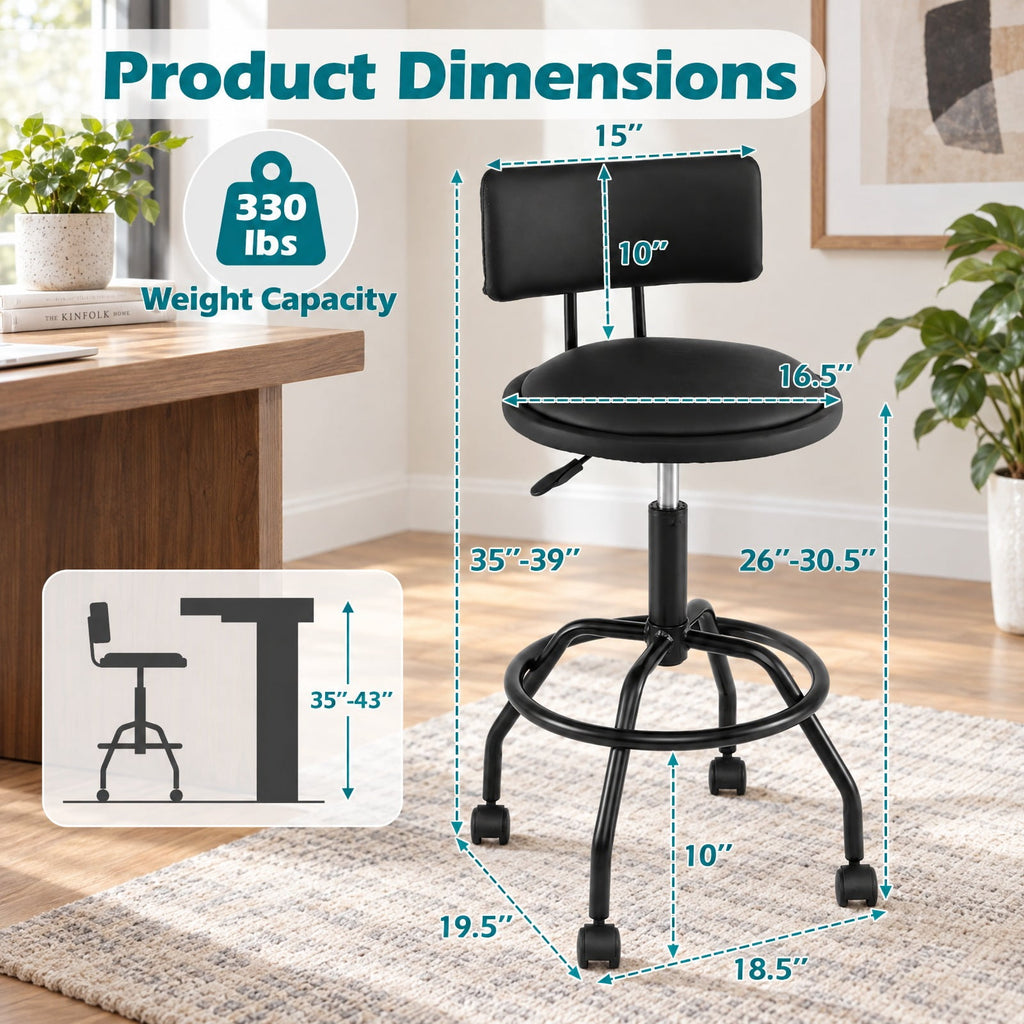 Airfind Set of 2 Modern Swivel Height Adjustable Bar Stool with Backrest, 330 lbs Capacity, Metal PU Leather Sponge Plywood Frame, Black