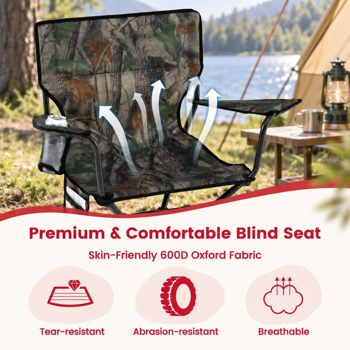 Airfind 360° Swivel Hunting Chair Portable Foldable with Mesh Cup Holder and Storage Pockets, 300 lbs Capacity, 600D Oxford Fabric PE Metal Frame