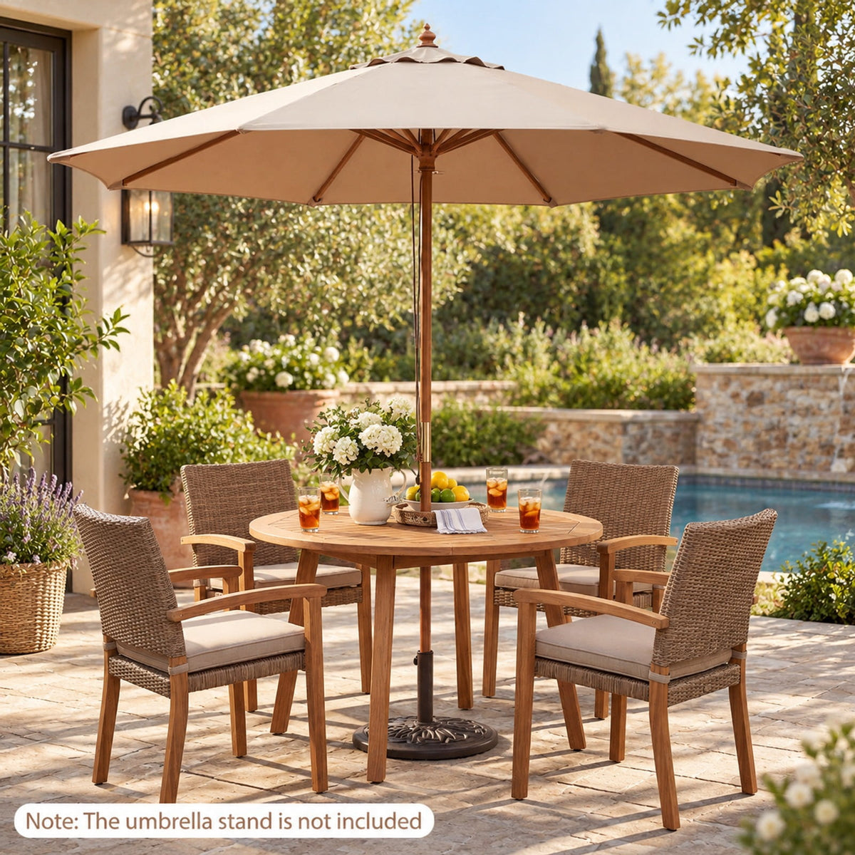 Airfind 9 FT Patio Umbrella Outdoor Table Market Umbrella with 8 Sturdy Bamboo Ribs, Polyester Fabric Bamboo Umbrella Frame, Brown