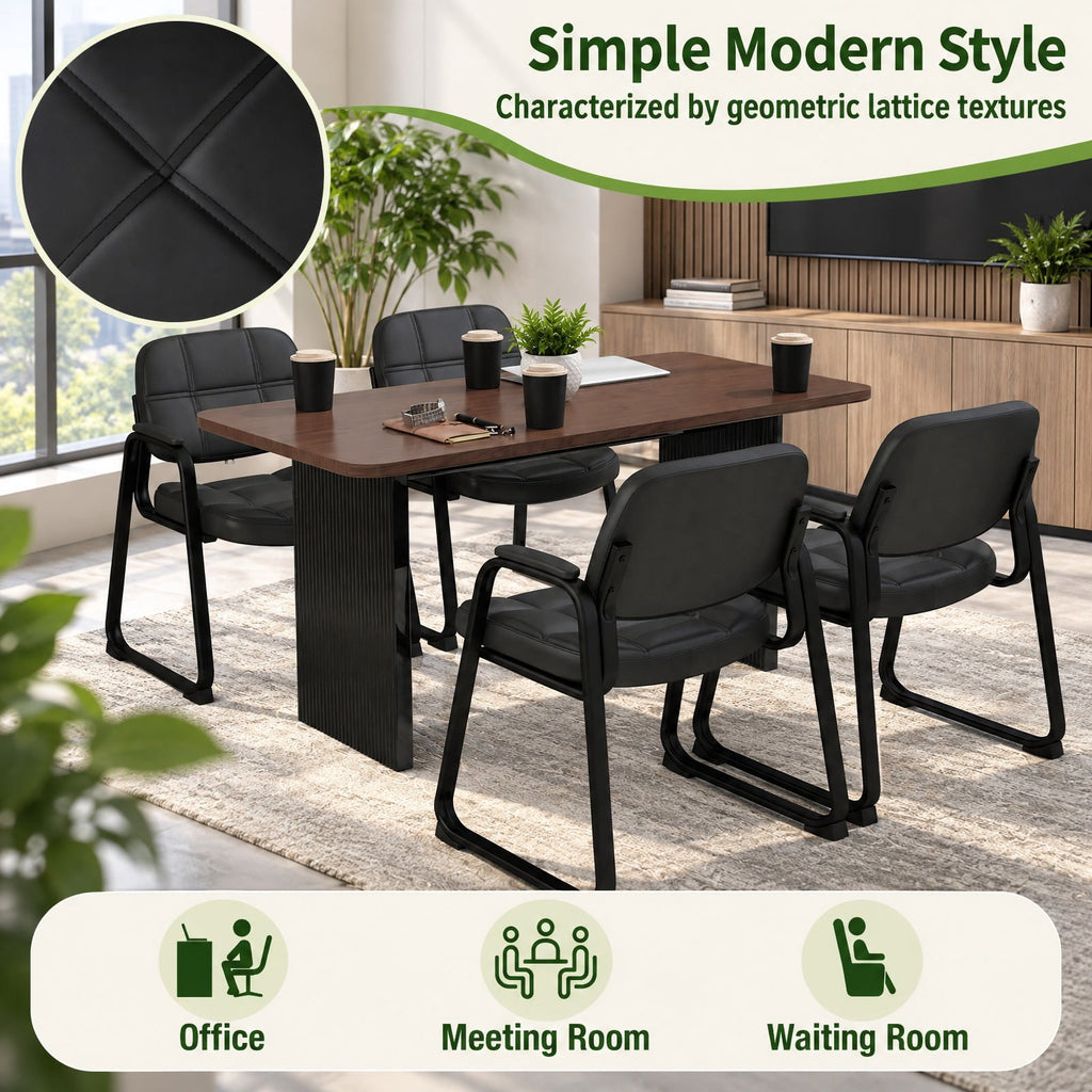 Airfind Set of 4 Upholstered Waiting Room Chair with Armrest and Ergonomic Backrest, 330 lbs Capacity, PU Leather Sponge Metal Frame, Black