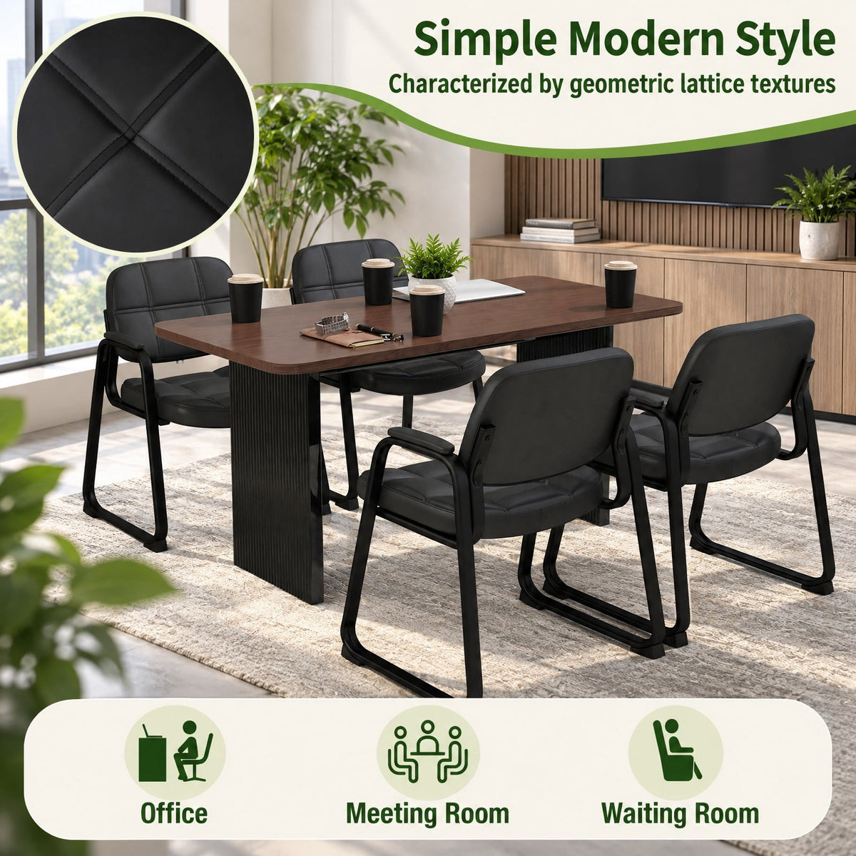 Airfind Set of 4 Upholstered Waiting Room Chair with Armrest and Ergonomic Backrest, 330 lbs Capacity, PU Leather Sponge Metal Frame, Black