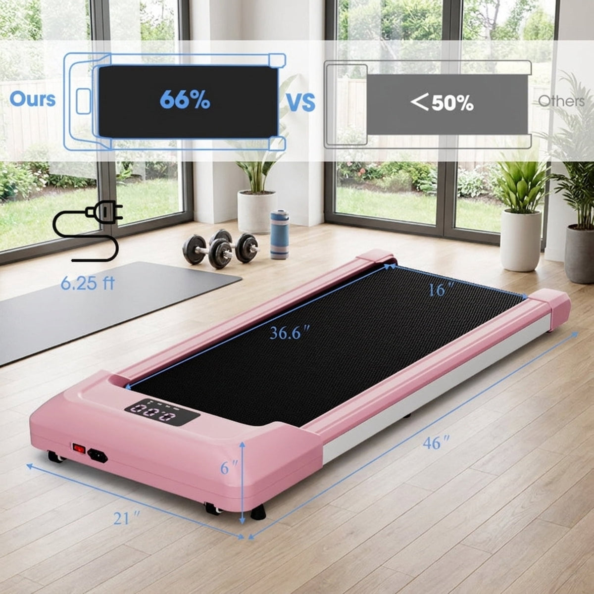 Airfind 3-in-1 Folding Treadmill with Incline 3 HP Walking Treadmill for Home with Smart App and Bluetooth Speaker and Heart Rate Monitor, Pink