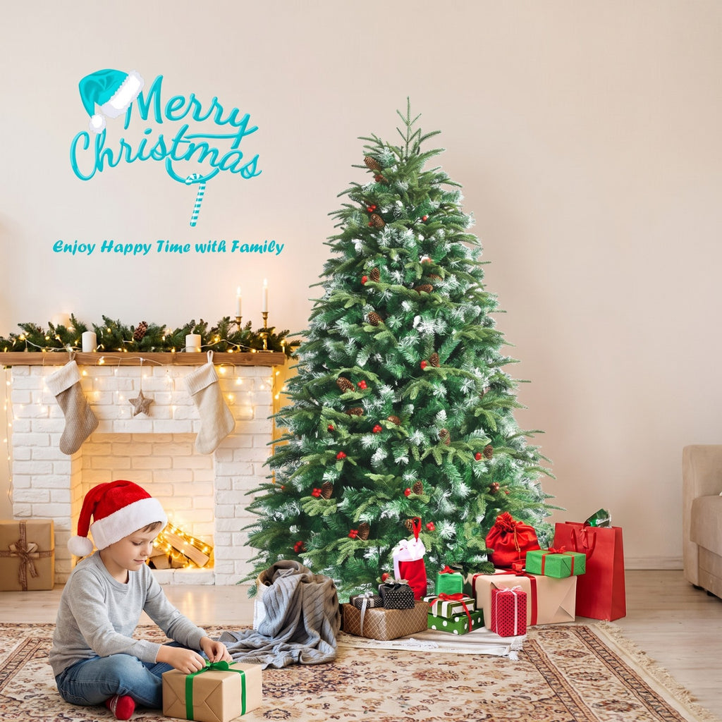 Airfind Pre-Lit Snowy Christmas Hinged Tree with Flash Modes and Multi-Color Lights-6 ft, PE PVC iron Height: 5 ft Base: 3.3 ft Frame, Green