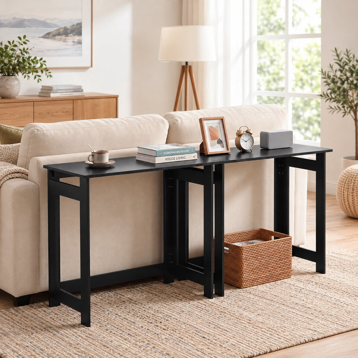 Airfind Folding Console Table with Foldable Legs, 55 lbs Capacity, Engineered Wood Frame, 31.5 Inch x 16 Inch x 29.5 Inch Footprint, Black