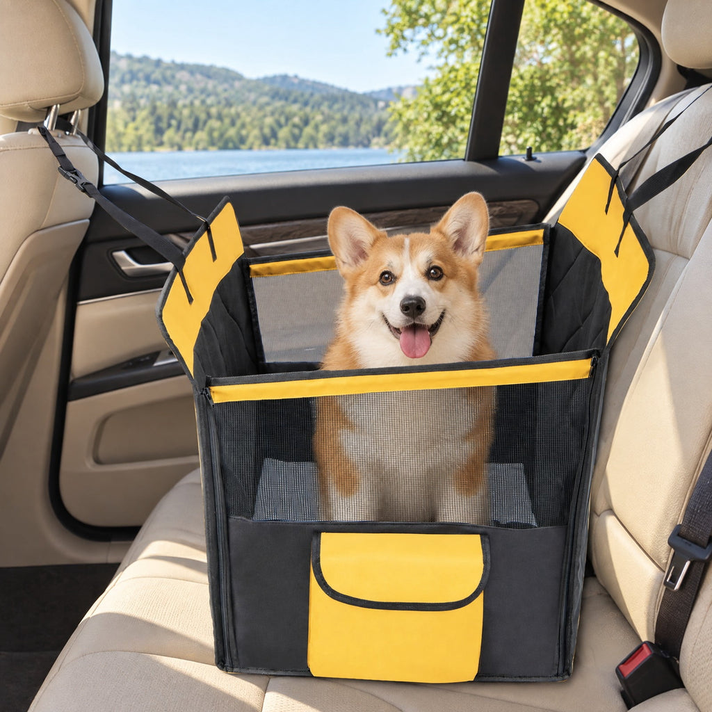 Airfind Dog Car Seat Cover with Mesh Window for Small and Medium Dogs, 600D Oxford Fabric Sponge PVC 210D Oxford Fabric Frame, Black