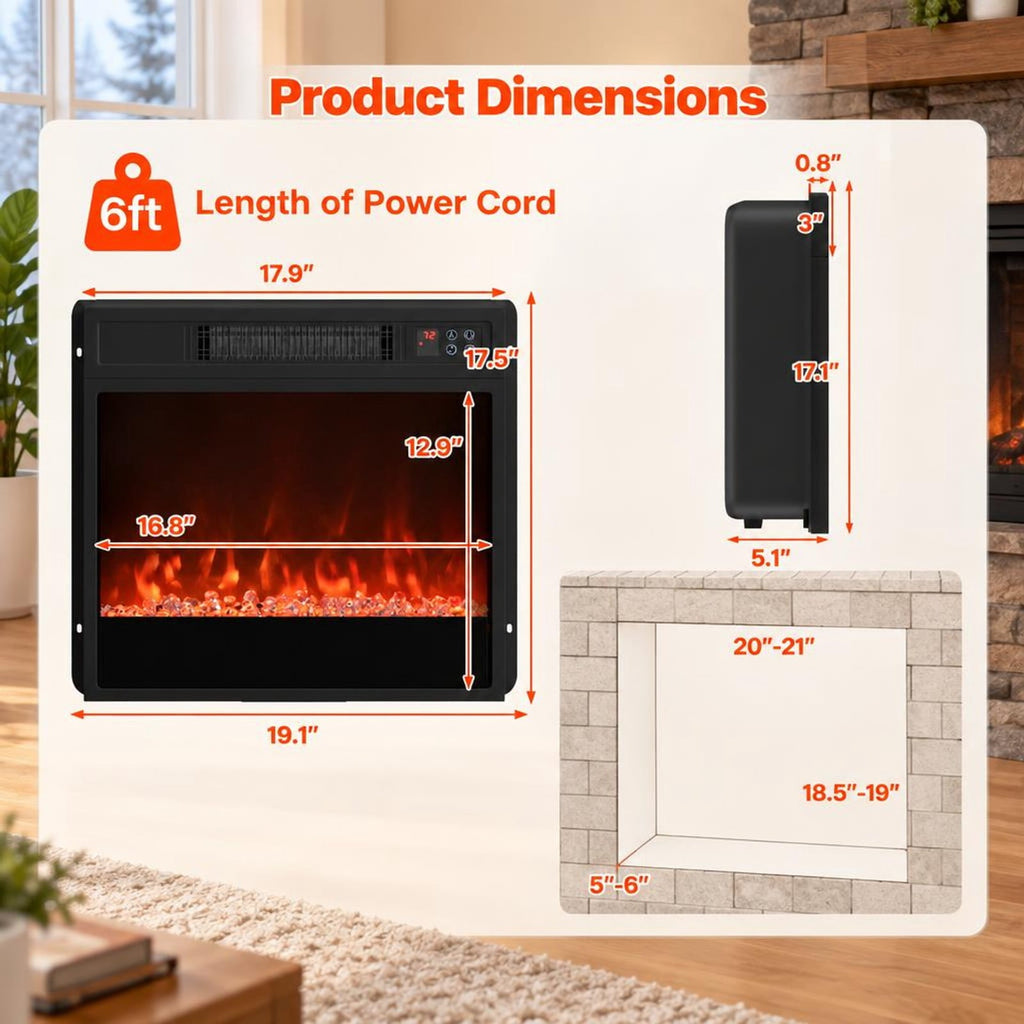 Airfind 5000 BTU 18-Inch Electric Fireplace Insert featuring Remote Control and Brightness, Metal Tempered Glass PP Frame, Black